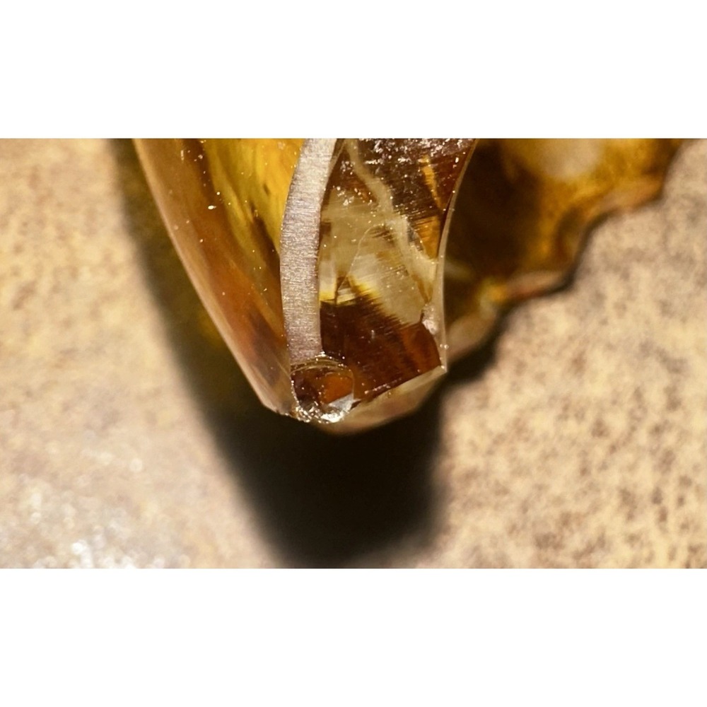 Antique Bohemian Amber Cut Clear Crystal Pedestal Salt Cellar Bowl Etched Art - Picture 12 of 12